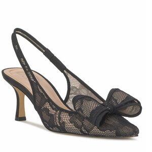 INC International Concepts Black Lace Slingback Pumps with Bow Accent